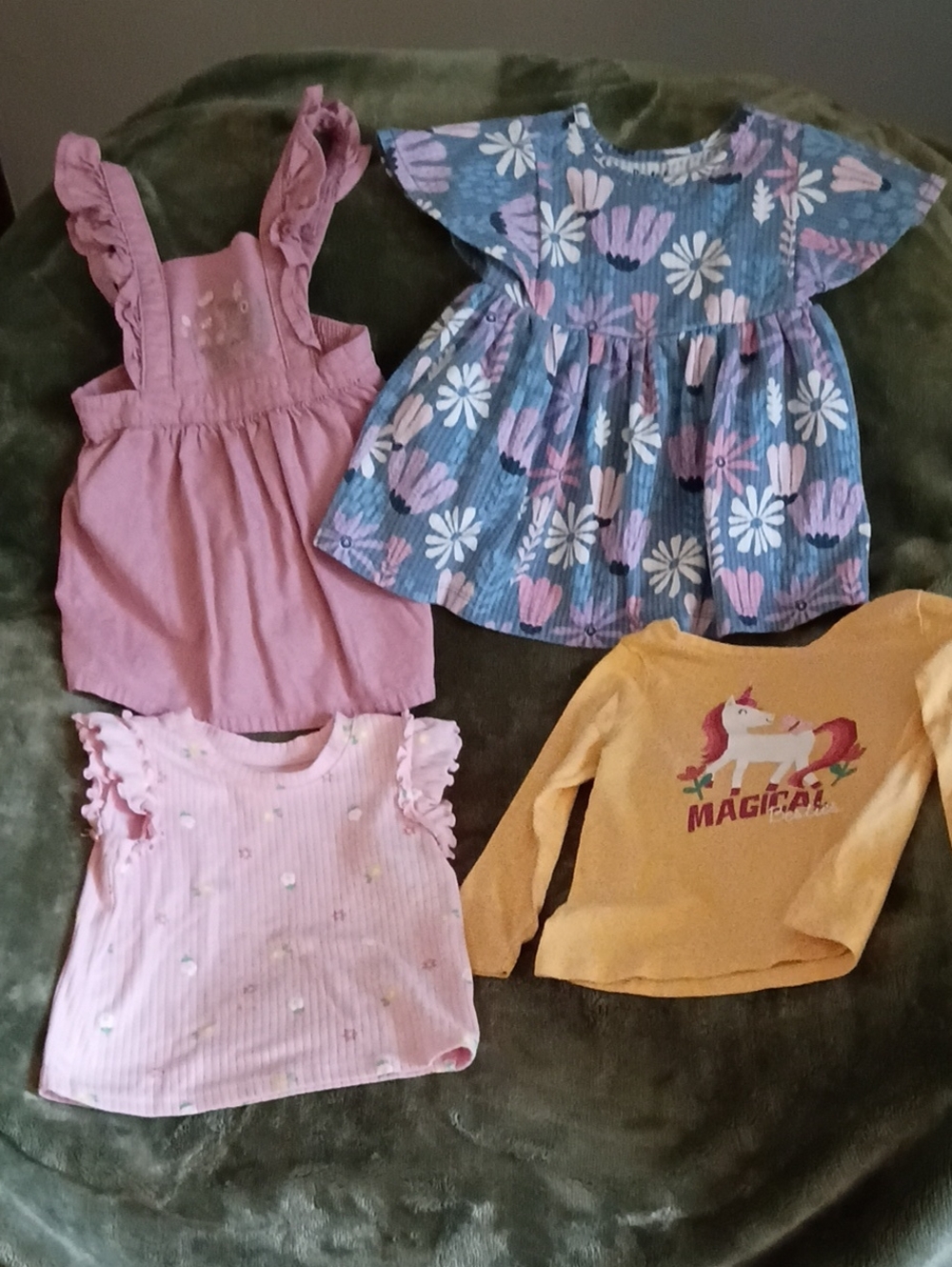 A243 Girls Floral Flutter Top & Pastel Mix - Pink, Blue, Yellow. All Four